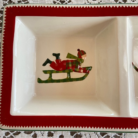 NWT Vintage 80s/90s Three-Compartment Winter Scenes Ceramic Tray - Picture 2 of 11